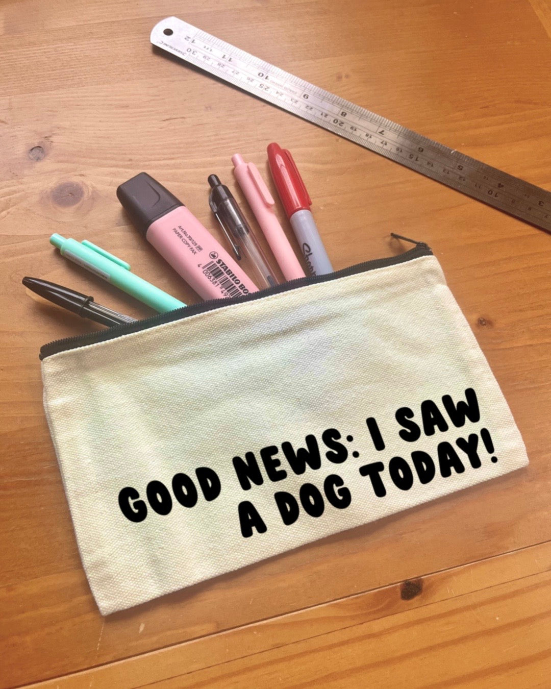 Good News: I Saw a Dog Today! | Pencil Case | Makeup Bag | Small Zipped Pouch