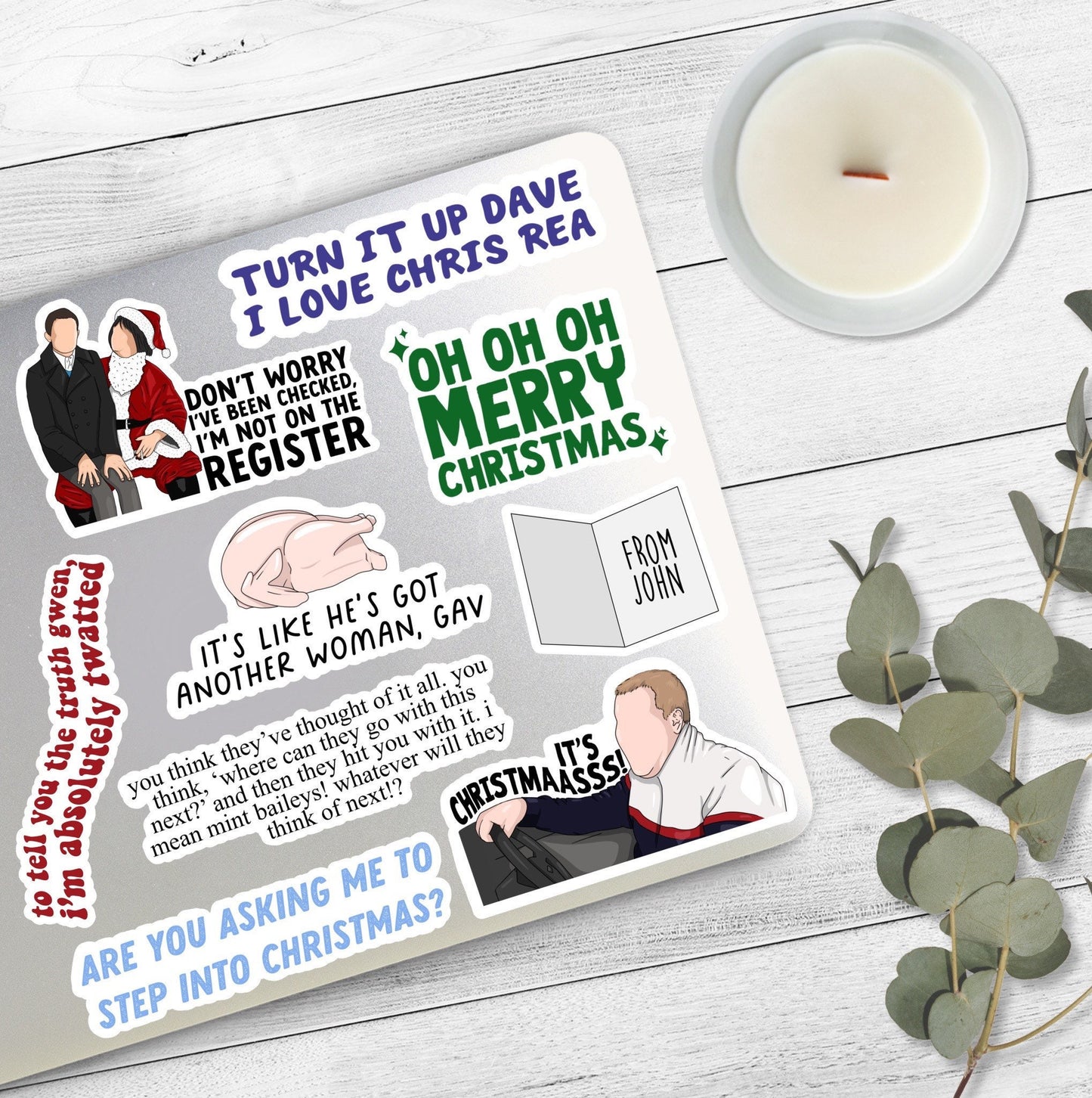 Turn It Up Dave, I Love Chris Rea | Pam | Gavin & Stacey Christmas Stickers