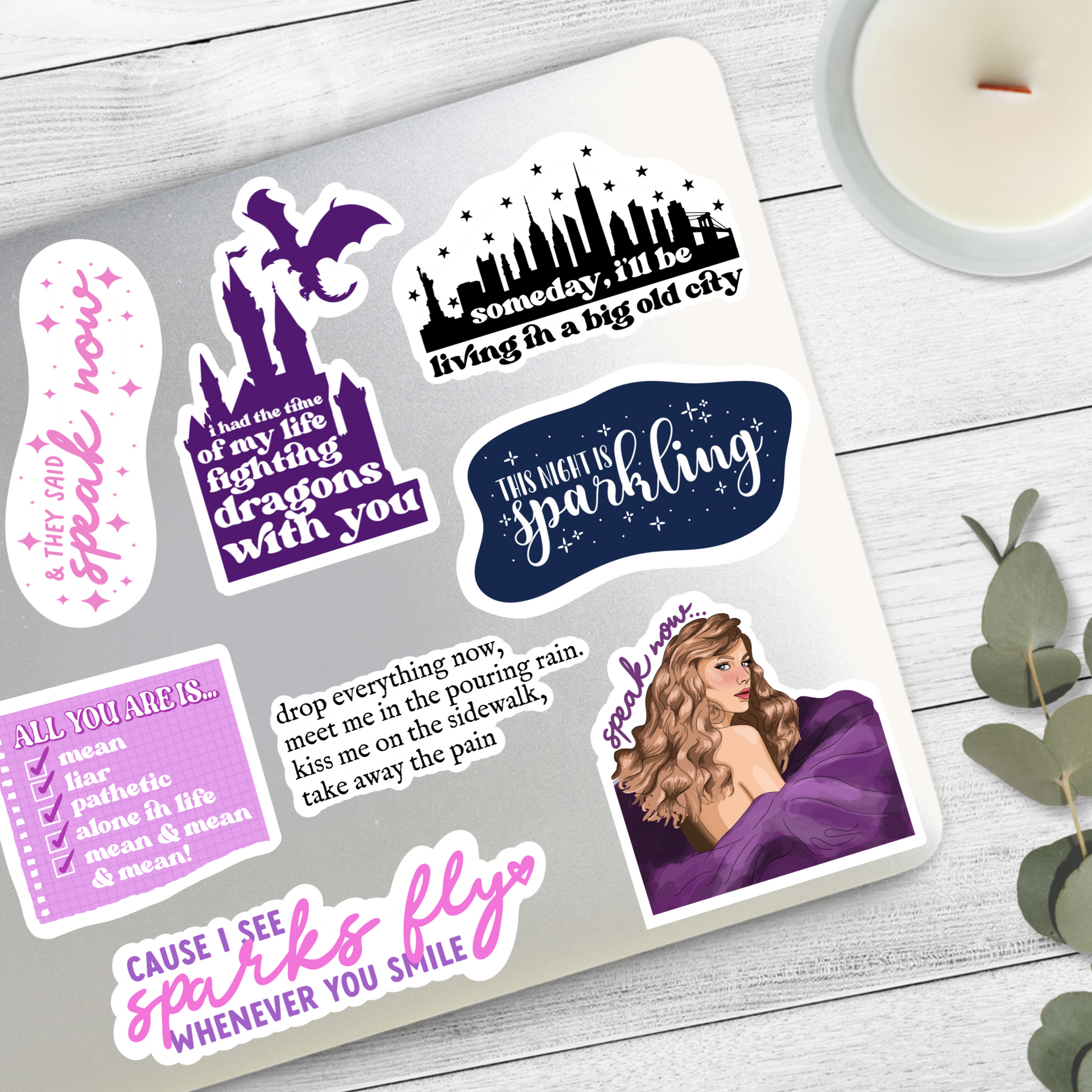 Speak Now Sticker Sheet | Stickers for Hydroflask | Swiftie Stickers |  TaylorSwift Stickers