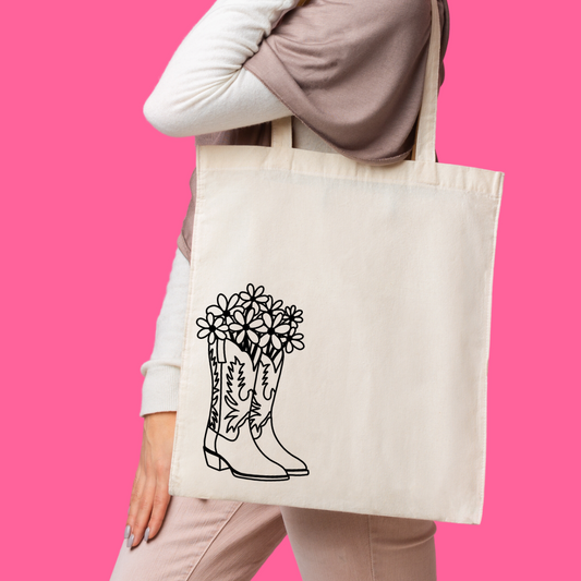 Flower Boots | Country Cowgirl Tote Bag