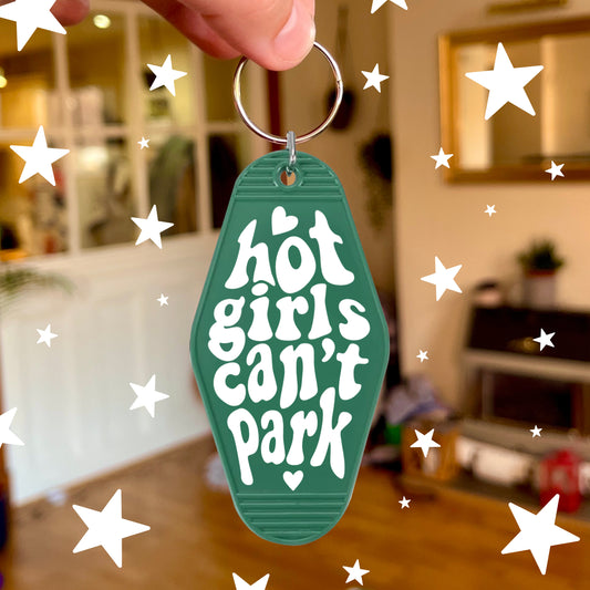 Hot Girls Can't Park Keychain | Green Motel Style Keychains, Passed Driving Test, Driving Test Gift, First Car Gift, Car Gift