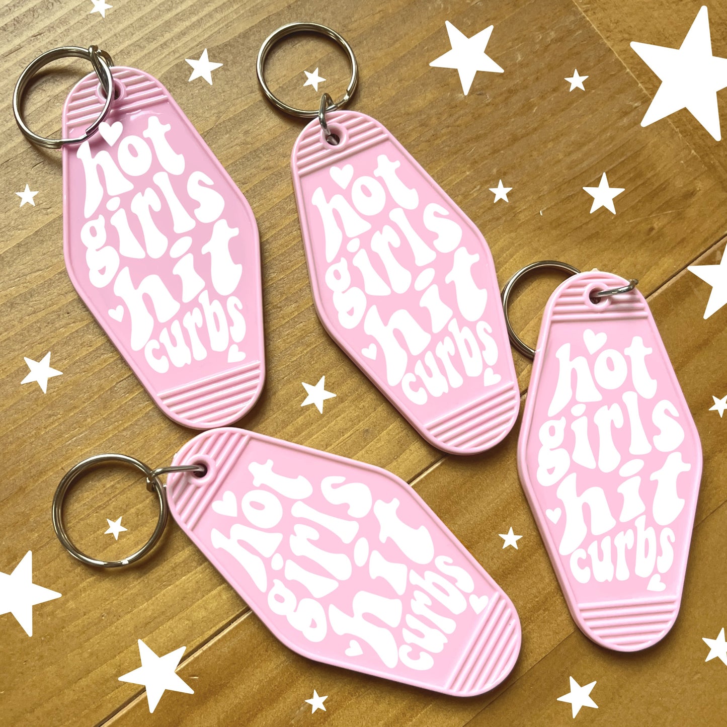 Hot Girls Hit Curbs Keychain | Pink Motel Style Keychains, Passed Driving Test, Driving Test Gift, First Car Gift, Car Gift