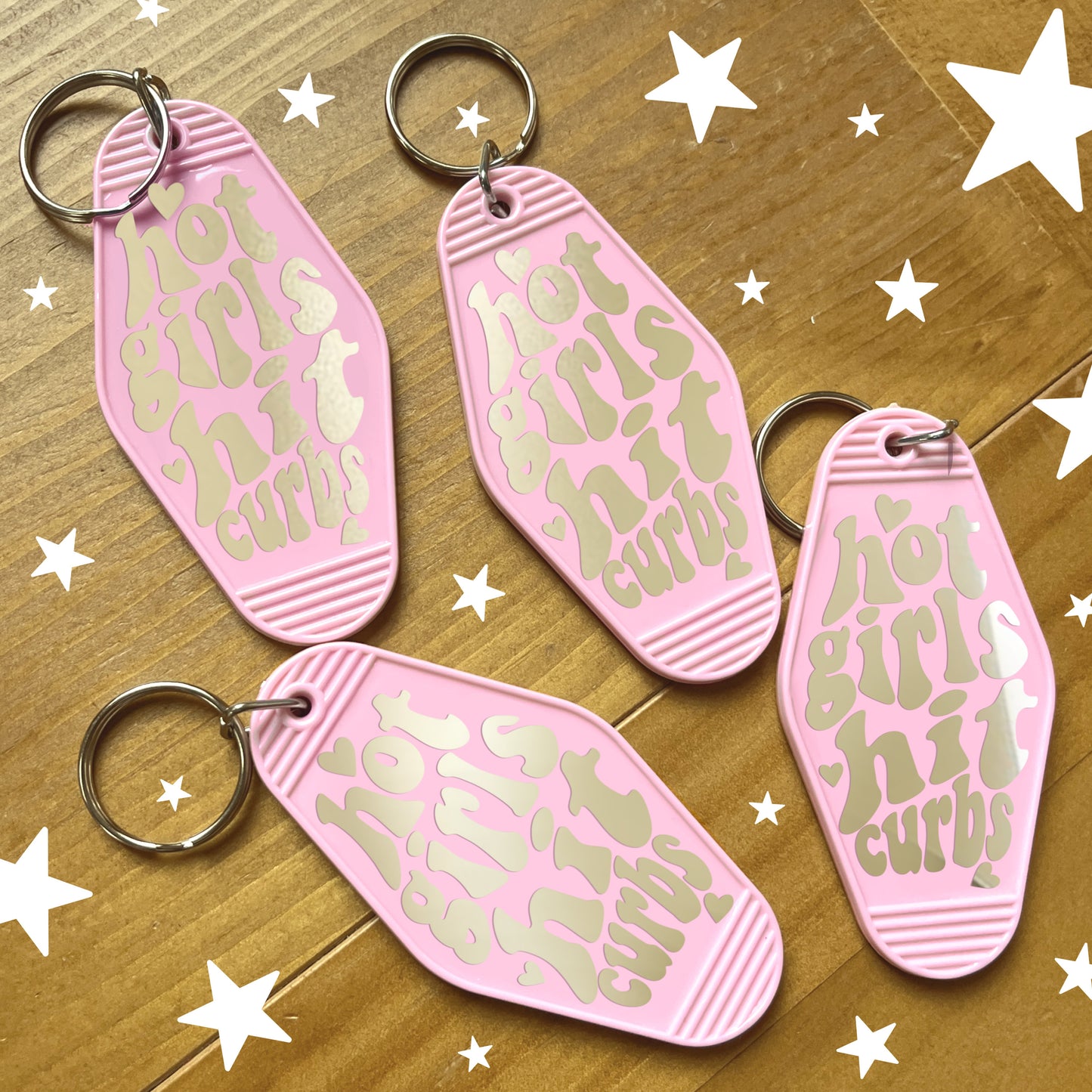 Hot Girls Hit Curbs Keychain | Pink Motel Style Keychains, Passed Driving Test, Driving Test Gift, First Car Gift, Car Gift