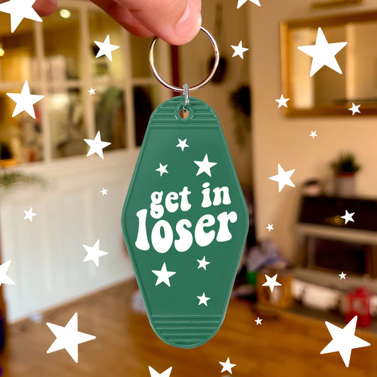 Get In Loser Keychain | Green Motel Style Keychains, Passed Driving Test, Driving Test Gift, First Car Gift, Car Gift