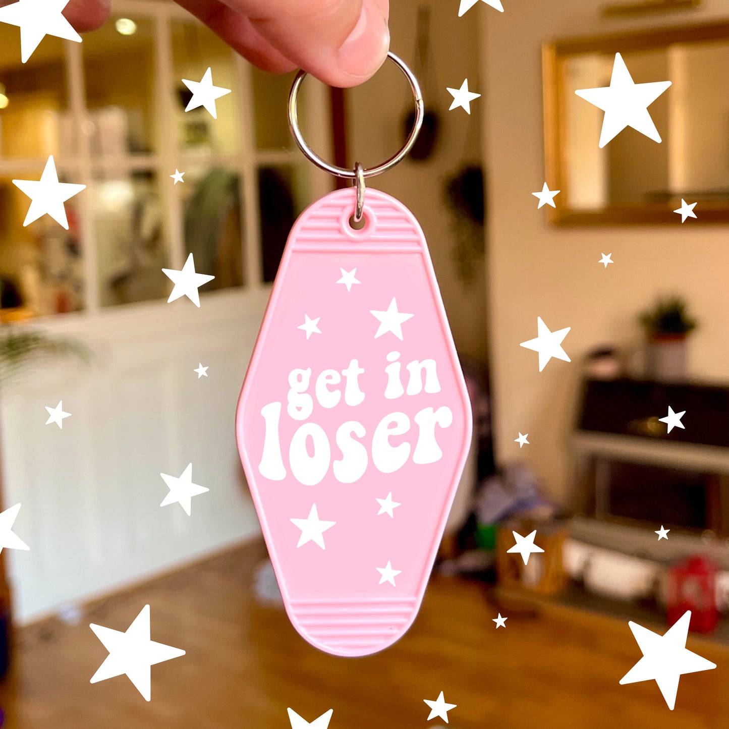 Get In Loser Keychain | Pink Motel Style Keychains, Passed Driving Test, Driving Test Gift, First Car Gift, Car Gift