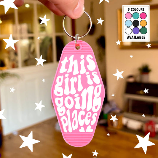 This Girl Is Going Places Keychain | Motel Style Keychains, 9 Colours, Passed Driving Test, Driving Test Gift, Exams Gift, Passed Exams